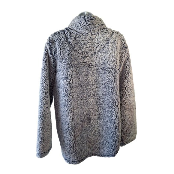 Green Tea Sherpa Fleece Pullover XL Gray Cozy Quarter Zip Teddy Jacket Retro Y2K - Picture 3 of 9